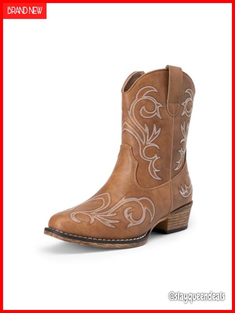Western Ankle Boots Embroidered Square Toe Cuban Heel Zip